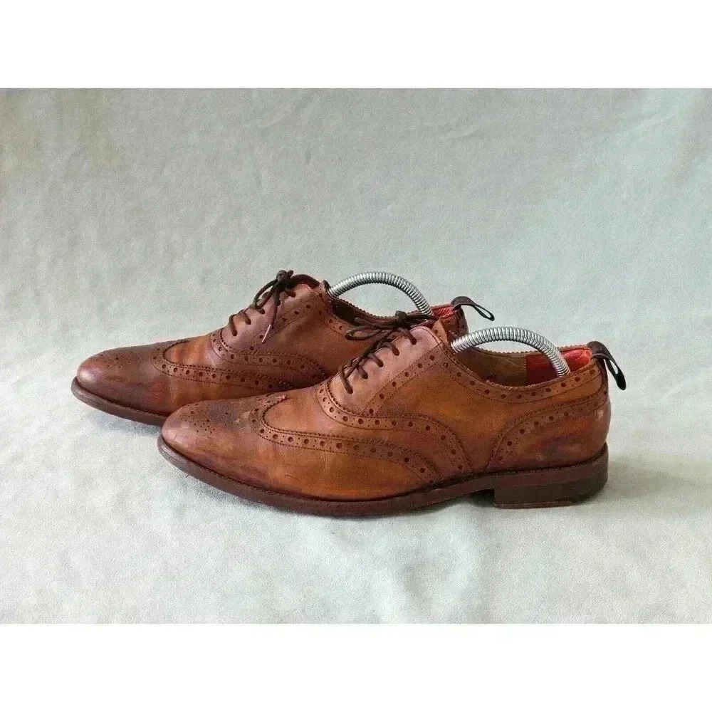Rag Bone Grenson Brogue Oxford Dress Shoes Leather England Sz 9 Brown Distressed